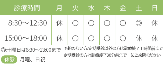 印西市、八千代市、白井市の内科・糖尿病内科・腎臓内科のすこやか内科クリニック印西の診療時間は月・火・水・金・土は9:000～12:30、15:00～18:00｜木曜、日・祝は休診